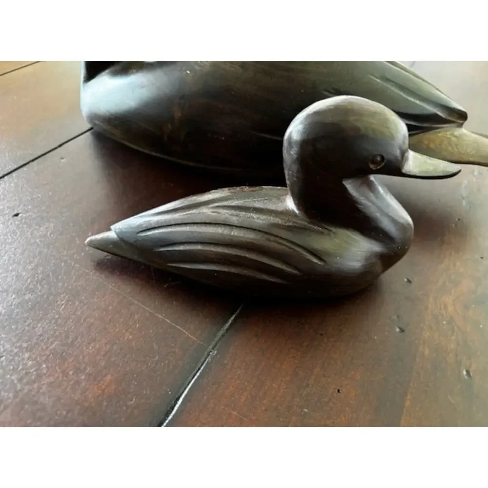 Vintage Heavy Carved Ironwood Duck Family Set of 3 Solid Wood Rustic‎ Decor